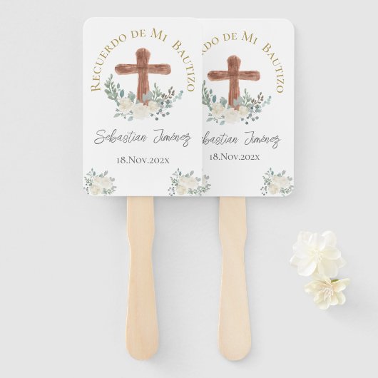 Witte bloemendoop handwaaier (Voorkant en achterkant)