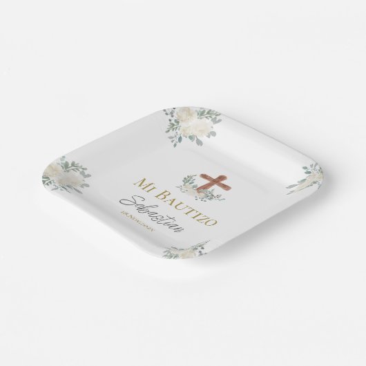 Witte bloemendoop papieren bordje (Gebogen)