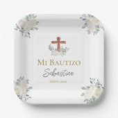 Witte bloemendoop papieren bordje (Voorkant)