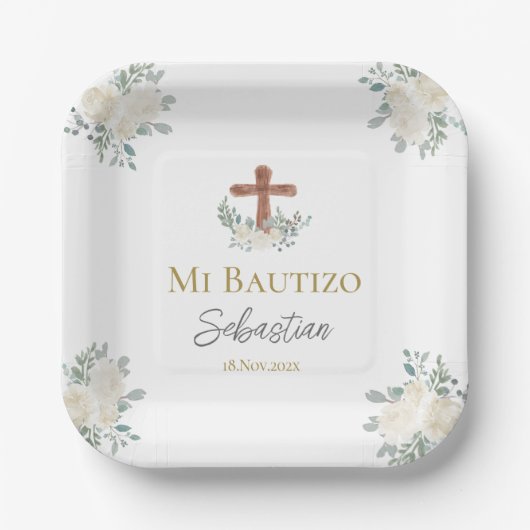 Witte bloemendoop papieren bordje (Voorkant)