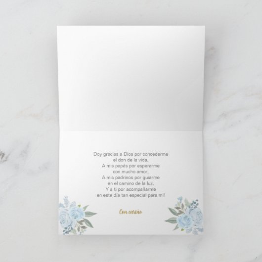 Witte bloemendoop Spaans Bedankkaart (Binnen)