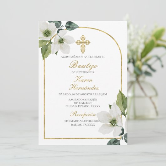 Witte bloemendoop Spaans Kaart (Staand voorkant)