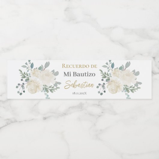 Witte bloemendoop waterfles etiket (Enkel label)