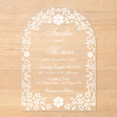 Witte bloemenelegante bruiloft acryl uitnodigingen (Voorkant)
