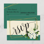 Witte bloemenelegante geometrische lijst RSVP invi Uitnodiging Briefkaart (Voorkant / Achterkant)