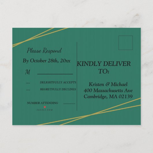 Witte bloemenelegante geometrische lijst RSVP invi Uitnodiging Briefkaart (Achterkant)