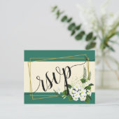 Witte bloemenelegante geometrische lijst RSVP invi Uitnodiging Briefkaart (Staand voorkant)