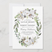 Witte bloemenelegante | Waterverf groen bruiloft Kaart (Voorkant)