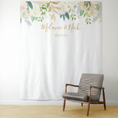 Witte bloemengebouwen trouwfotobackdrop wandkleed (In situ)