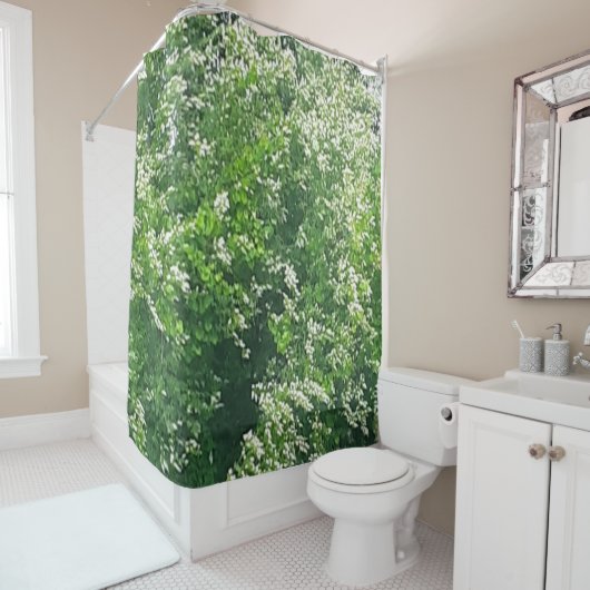 Witte bloemengordijn voor de douche douchegordijn (In situ)