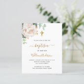 Witte bloemengoud cross budget doop uitnodiging (Staand voorkant)