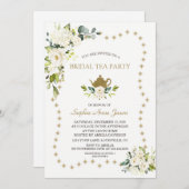 Witte bloemengoud glitters bruiloft theepartij kaart (Voorkant / Achterkant)