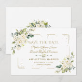 Witte bloemengoud glitters frame confetti bruiloft save the date (Voorkant / Achterkant)