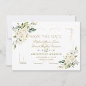 Witte bloemengoud glitters frame confetti bruiloft save the date (Voorkant)