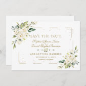Witte bloemengoud glitters kader confetti bruiloft save the date (Voorkant / Achterkant)