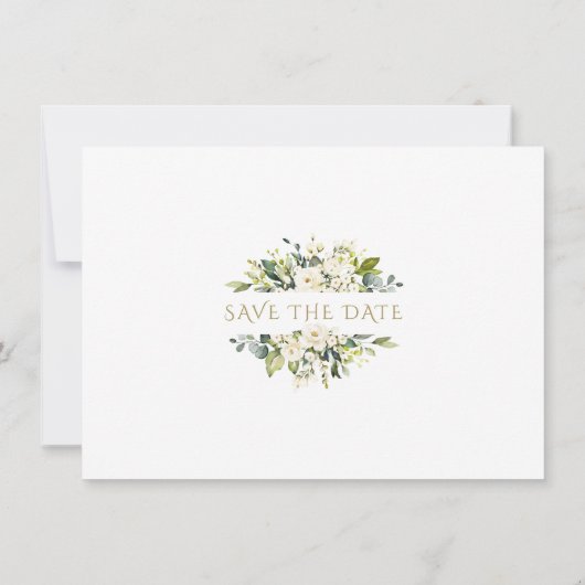 Witte bloemengoud glitters kader confetti bruiloft save the date (Achterkant)