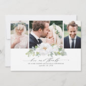 Witte bloemengroen bruiloft dank u foto bedankkaart (Voorkant)