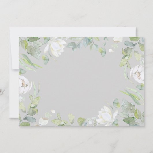 Witte bloemengroen bruiloft dank u foto bedankkaart (Achterkant)