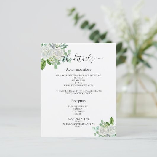 Witte bloemengroen bruiloft programma details QR (Staand voorkant)