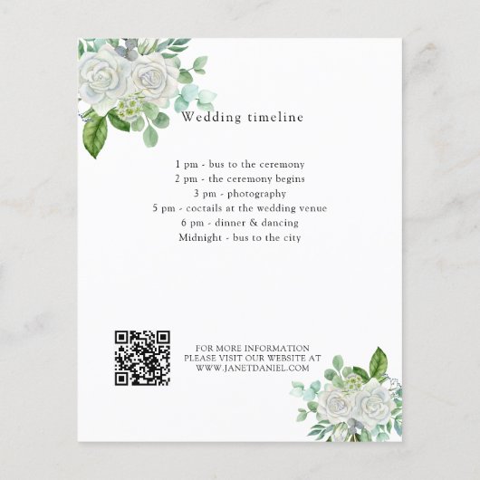Witte bloemengroen bruiloft programma details QR (Achterkant)