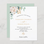 Witte bloemengroen budget bruiloft uitnodiging (Voorkant / Achterkant)