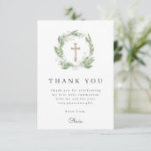 Witte bloemengroen eerste communie bedankkaart (Staand voorkant)