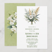 Witte bloemengroen geschilderde bruidsmeisjes lunc kaart (Voorkant / Achterkant)