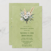 Witte bloemengroen geschilderde bruidsmeisjes lunc kaart (Voorkant / Achterkant)