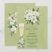 Witte bloemengroen geschilderde brunch & bubble kaart (Voorkant / Achterkant)