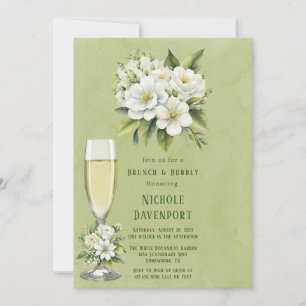 Witte bloemengroen geschilderde brunch & bubble kaart
