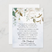 Witte bloemengroen sympathie dank u nota Kaart (Voorkant / Achterkant)