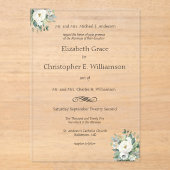 Witte bloemengroen traditionele formele bruiloft acryl uitnodigingen (Voorkant)