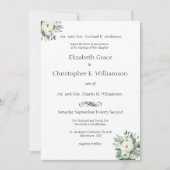 Witte bloemengroen traditionele formele bruiloft kaart (Voorkant)