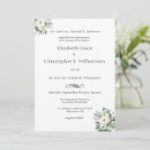 Witte bloemengroen traditionele formele bruiloft kaart (Staand voorkant)