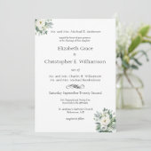 Witte bloemengroen traditionele formele bruiloft kaart (Staand voorkant)