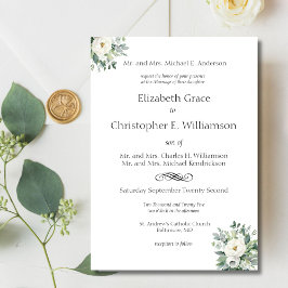 Witte bloemengroen traditionele formele bruiloft kaart