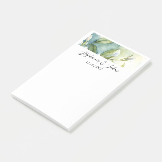 Witte bloemengroene bladeren elegante rustieke bru post-it® notes (Schuin)