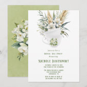 Witte bloemengroene geschilderde bruids thee party kaart (Voorkant / Achterkant)