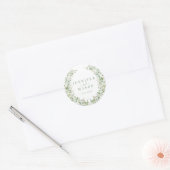 Witte bloemengroene krans bohemian bruiloft ronde sticker (Envelop)