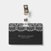 Witte bloemenkant badge (Back with Clip)