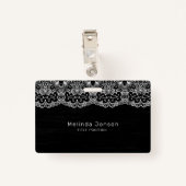 Witte bloemenkant badge (Achterkant met clip)