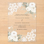 Witte bloemenkant bruiloft acryl uitnodigingen (Voorkant)