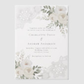 Witte bloemenkant bruiloft vellum uitnodigingen (Voorkant)