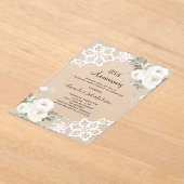 Witte bloemenkant diamant 25e huwelijksverjaardag acryl uitnodigingen (Laagn)