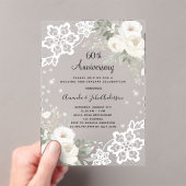 Witte bloemenkant diamant 60ste huwelijksverjaarda acryl uitnodigingen (Insitu (Draagbaar))