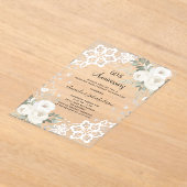 Witte bloemenkant diamant 60ste huwelijksverjaarda acryl uitnodigingen (Laagn)