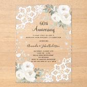 Witte bloemenkant diamant 60ste huwelijksverjaarda acryl uitnodigingen (Voorkant)