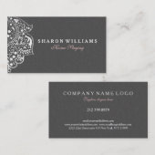 Witte bloemenkant op grijze bloemendamast visitekaartje (Voorkant / Achterkant)