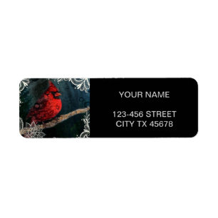 Witte bloemenkant Primitieve Kerst Rode Kardinaal Etiket