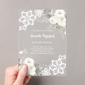 Witte bloemenkant verjaardag acryl uitnodigingen (Insitu (Draagbaar))